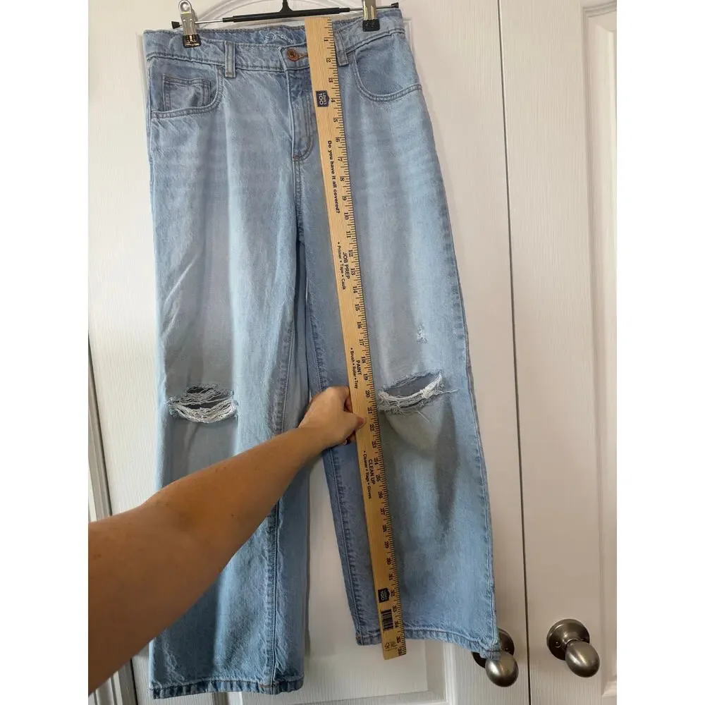 Girls' Art Class Mid-Rise Loose Slouchy Wide Leg Deconstructed Jeans Size 12
